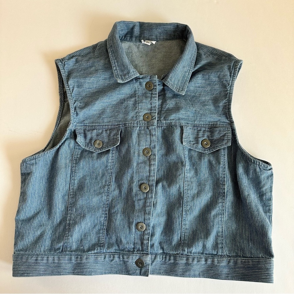 Vintage FSTOP Blue Cotton Denim Vest XL Made in USA Button Front‎